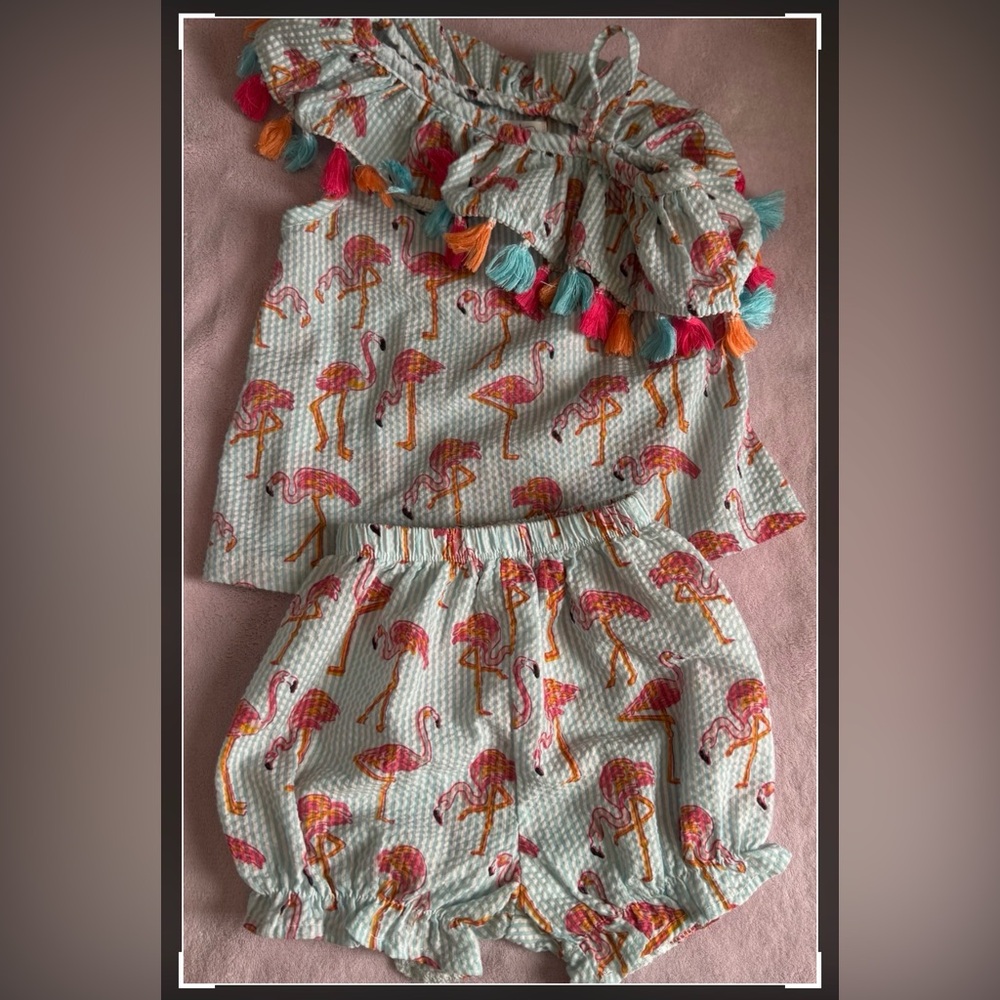 Mud Pie Striped Flamingo Baby Set